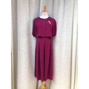 1990 Chase Raspberry Rayon blend crop blouse and Gaucho style culottes pant  set